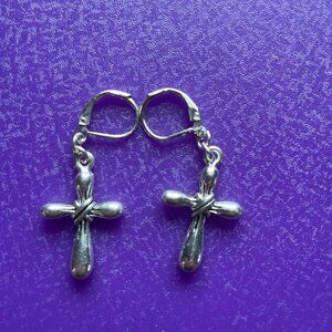 3/$12. Silver Toned Cross Earrings